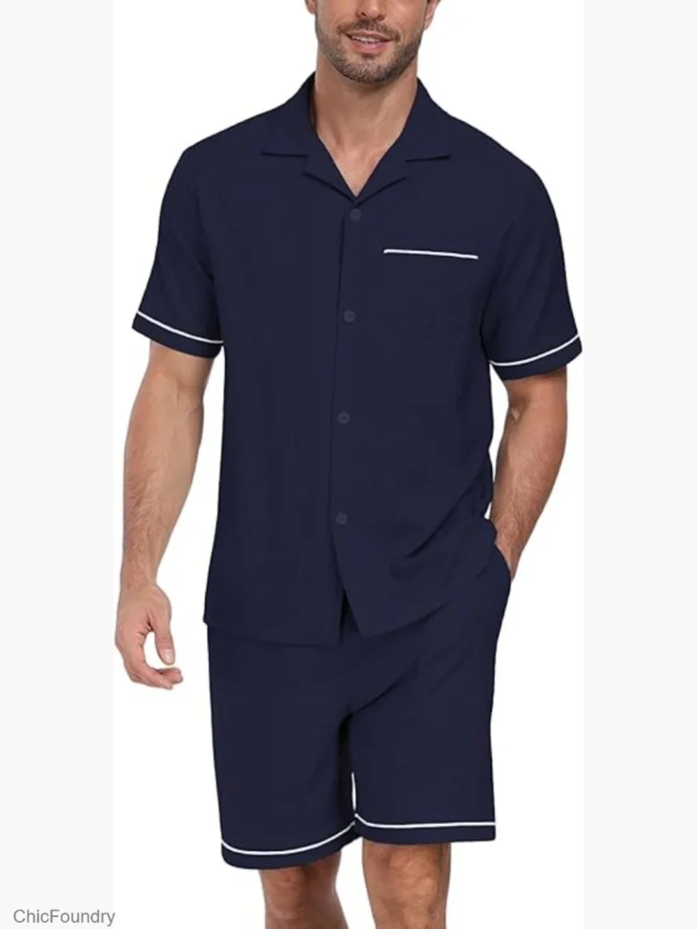 Men's Pajamas Set Short Sleeve Sleepwear Lightweight Two-Piece with Pockets
